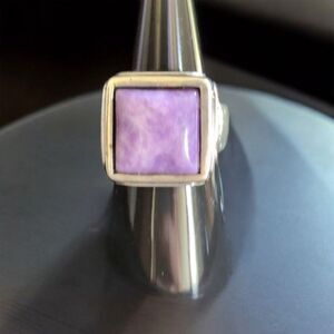 Vintage Silver Tone Ring Purple Stone Unisex Unique Design Size 7